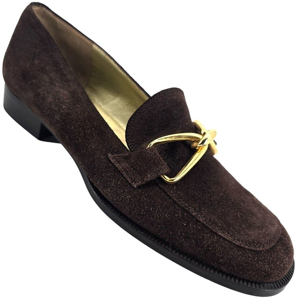 Bruno Magli Italy Womens 6.5AA Brown Suede Leather Dress Shoes Horsebit Loafers - Picture 1 of 12